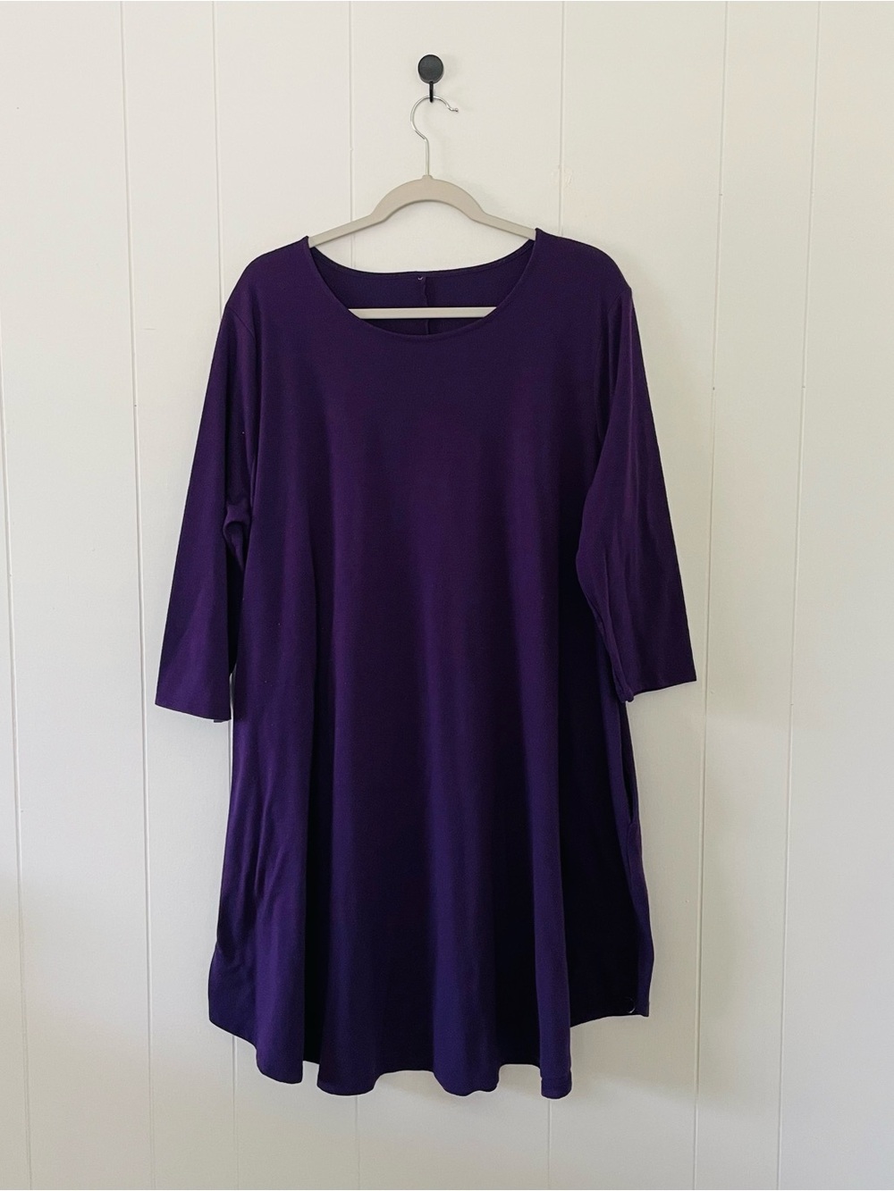 Elegant Purple Midi Swing Dress - 3/4 Sleeve